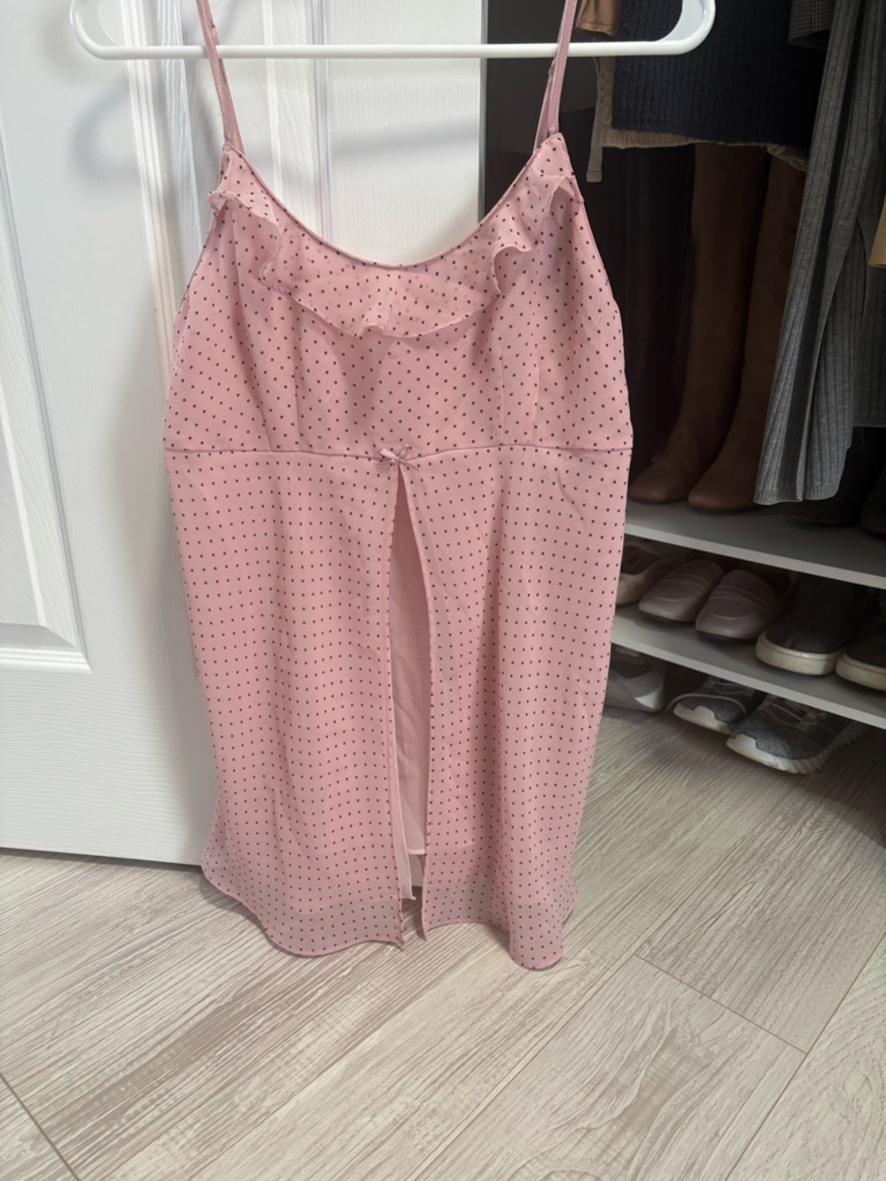 Valerie Stevens Pink Polka Dot Satin Chemise Slip